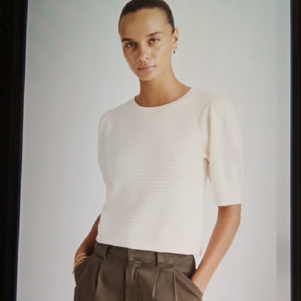 Madewell Merino Wool Silk Blend Puff Sleeve Sweater Tee Ivory Womens S - Picture 3 of 8